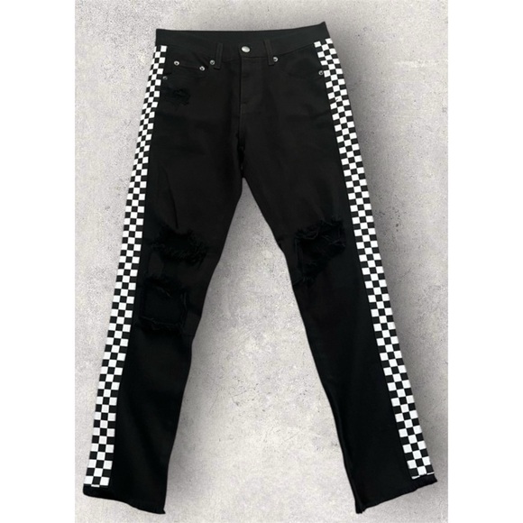 Carmar Denim - Carmar Side Stripe Jeans Mid Rise Checker Distressed Black White